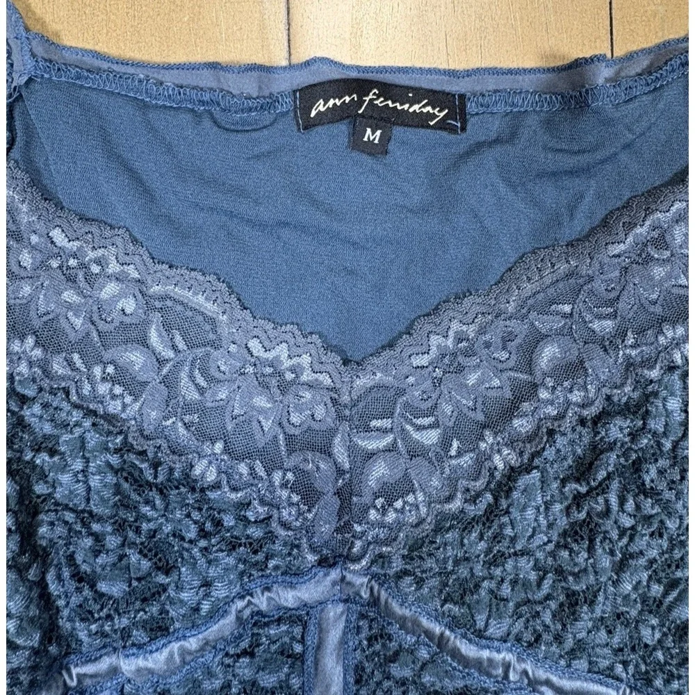 Vtg Y2K Ann Ferriday Lace‎ Stretch Corset Top Fairy Romantic Blue M Whimsigoth - Picture 6 of 11